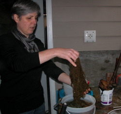 Julie untangles the wool