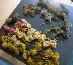 Butterfly skeins lined up for the first few rounds